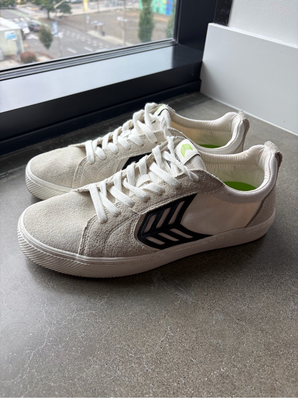 Cariuma White Suede & Canvas Sneakers with Black Logo